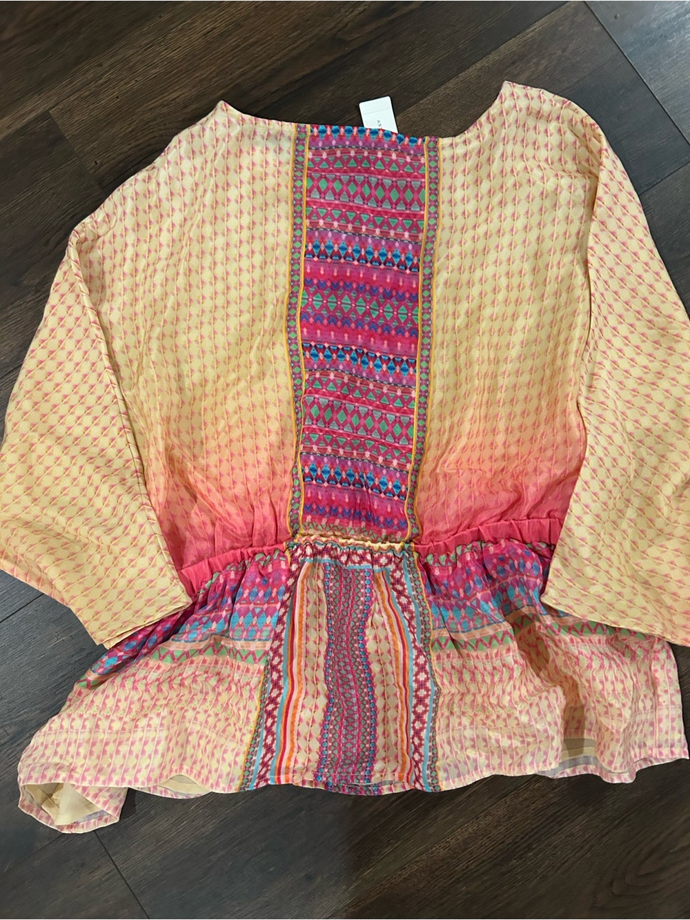 Tanvi Kedia Pink Geometric Print Blouse with Yellow Trim